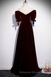 Modest Charming Burgundy Long Semi Formal Prom Dresses Vintage Evening Dresses With Bowknot